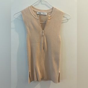 Zara pink ribbed knit sleeveless half zip top